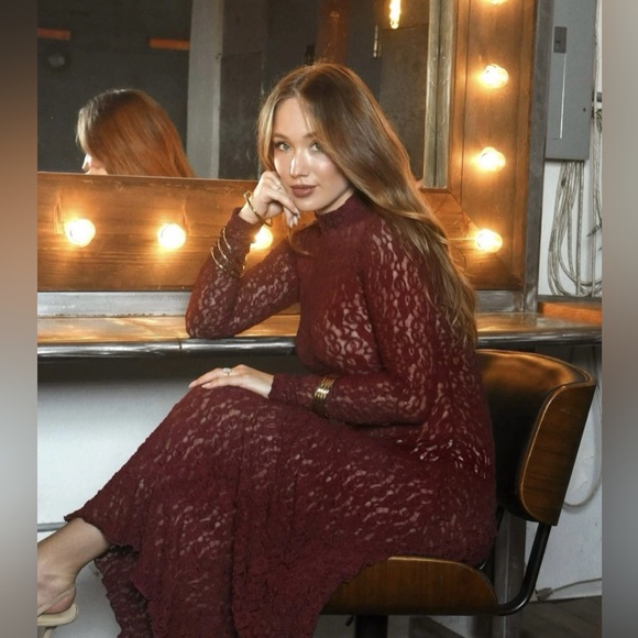 ZARA Burgundy Lace Asymmetrical Hem Midi Dress M NWT Boudoir Dark Romance Whimsy - Picture 12 of 16